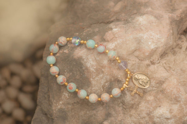 IMOGEN - SNAKE SKIN JASPER BREASTMILK PEARL ROSARY BRACELET