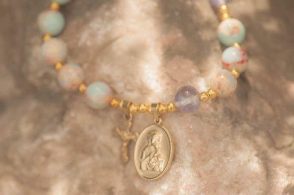 IMOGEN - SNAKE SKIN JASPER BREASTMILK PEARL ROSARY BRACELET