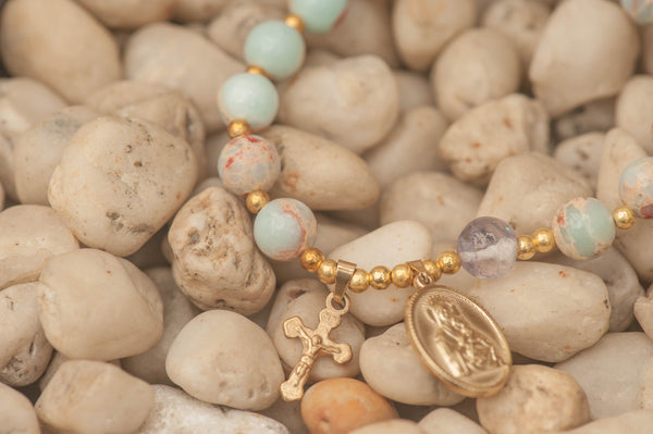 IMOGEN - SNAKE SKIN JASPER BREASTMILK PEARL ROSARY BRACELET