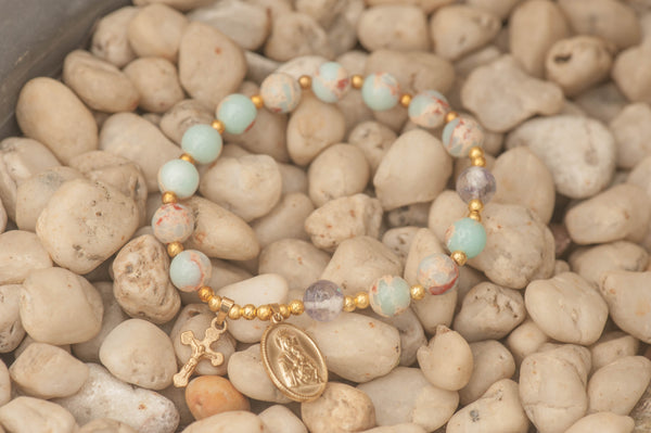 IMOGEN - SNAKE SKIN JASPER BREASTMILK PEARL ROSARY BRACELET