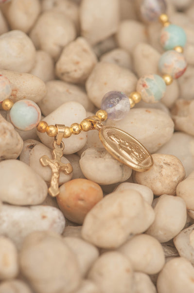 IMOGEN - SNAKE SKIN JASPER BREASTMILK PEARL ROSARY BRACELET