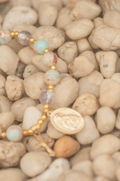 IMOGEN - SNAKE SKIN JASPER BREASTMILK PEARL ROSARY BRACELET