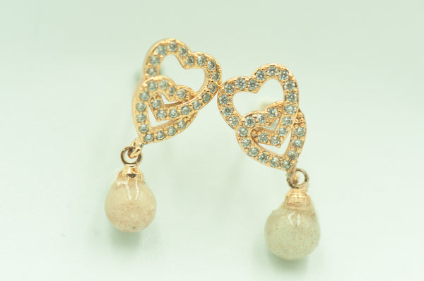 TYAS - DOUBLE HEART PEARL EARRINGS