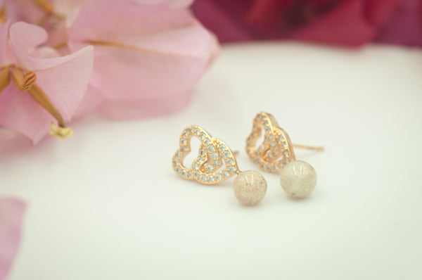 TYAS - DOUBLE HEART PEARL EARRINGS