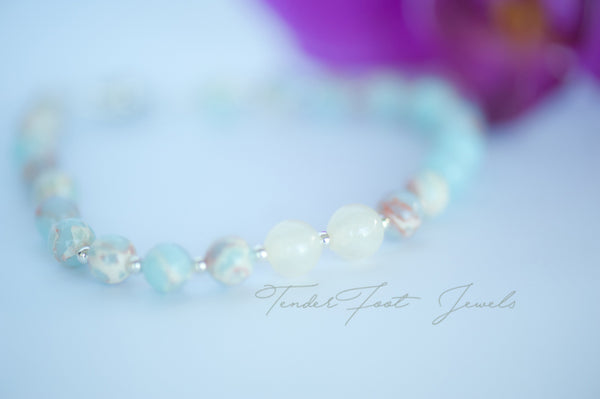 JASMIN - SNAKE SKIN JASPER DOUBLE BEASTMILK PEARL BRACELET