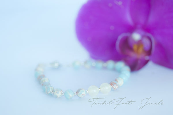 JASMIN - SNAKE SKIN JASPER DOUBLE BEASTMILK PEARL BRACELET