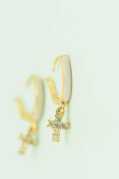 TIRONA - DANGLING CROSS EARRING